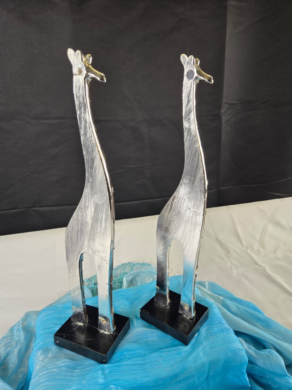 Silver and Brown Giraffe Sculptures Pair - Decorative Home Art - Picture 3 of 4